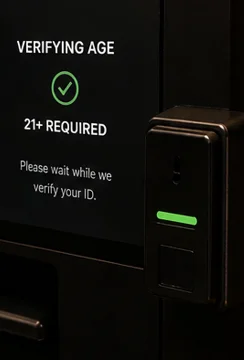 Age verification screen — 21+ ID required